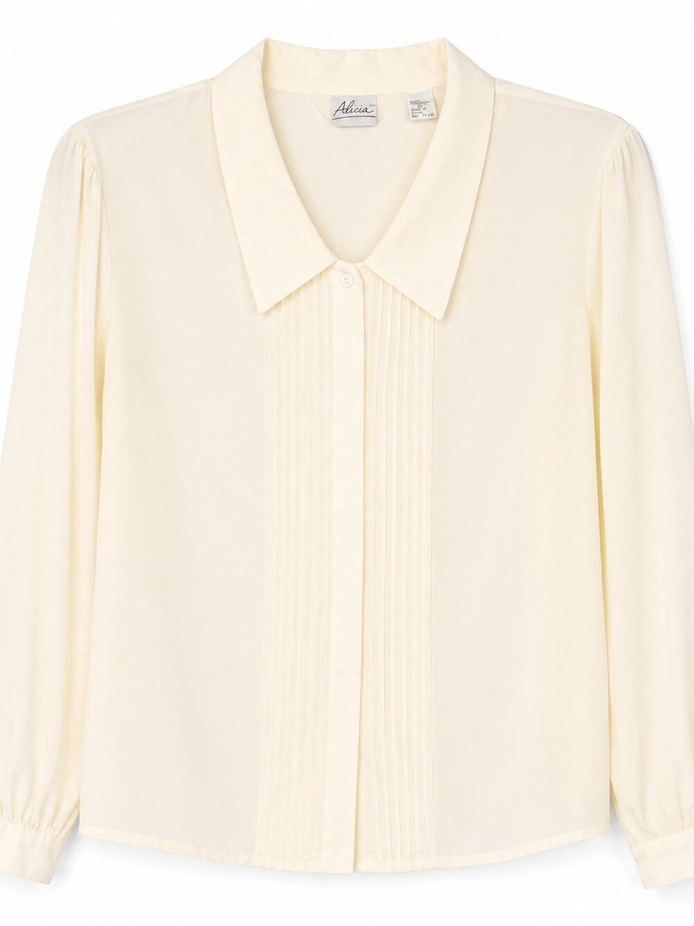 Alicia Secretary Top Vintage Cream Pleated Button-Up Blouse Yellow size 12